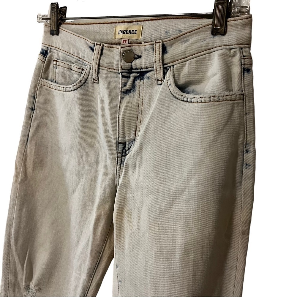 L’Agence Y2K Acid White Wash High Rise Raw Hem Distressed Denim Jeans Ankle 25